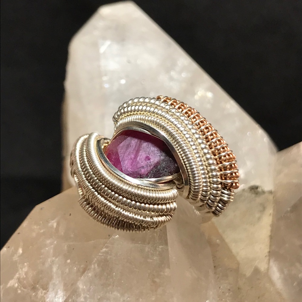 Ruby Sterling Silver Ring w/ Rose Gold Size 6.25